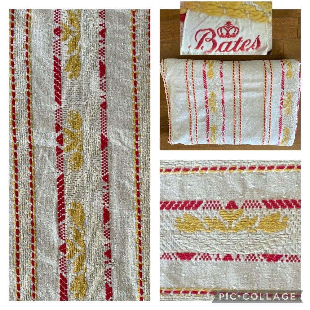 Vintage 50s-60s Bates Woven Cotton Floral Bedspread 90x76 Red Yellow White